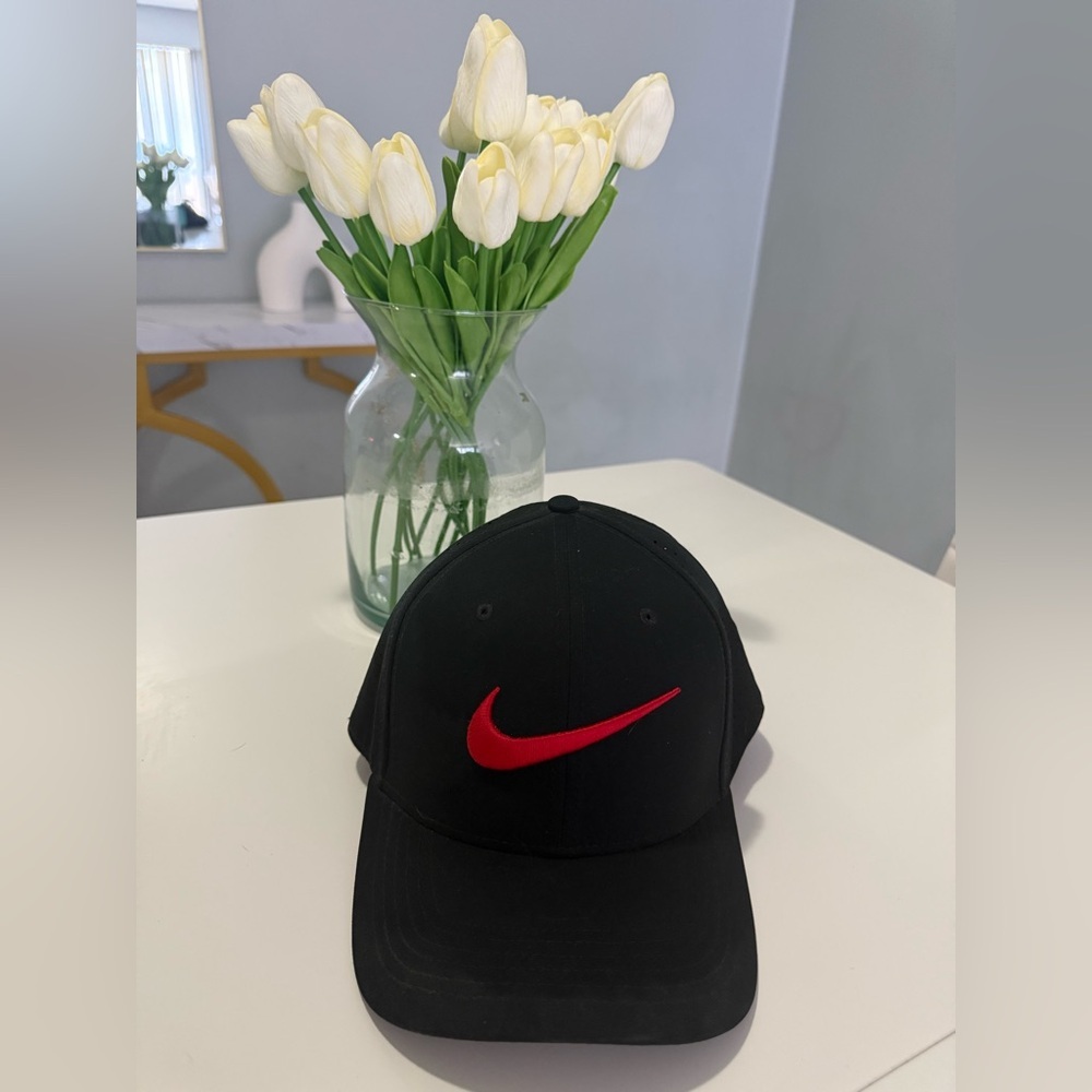 Nike Black Cap with large Red Logo breathable one size fitted